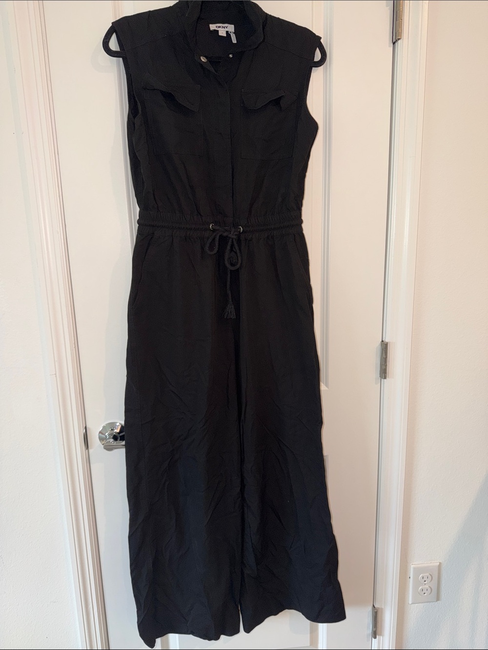 Dkny Black Sleeveless Tie-Waist Jumpsuit